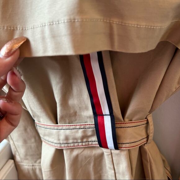 Tommy Hilfiger Women's khaki trench coat with Blue Red White Stripes Size M - Picture 3 of 8